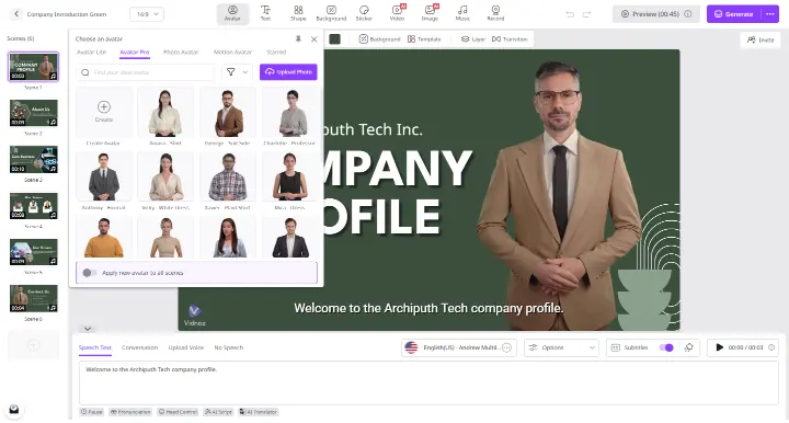 Vidnoz AI templates and avatar