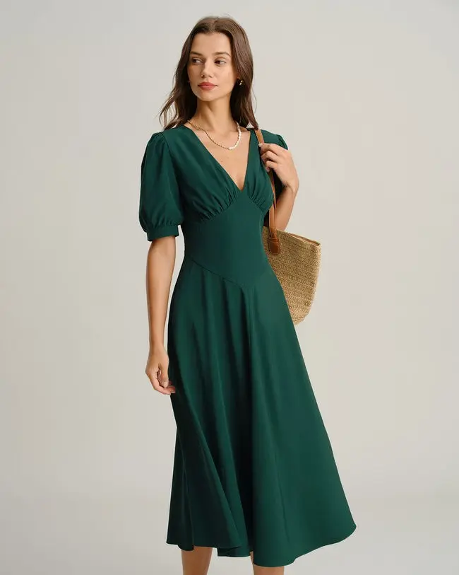 V-Neck Green Dresses